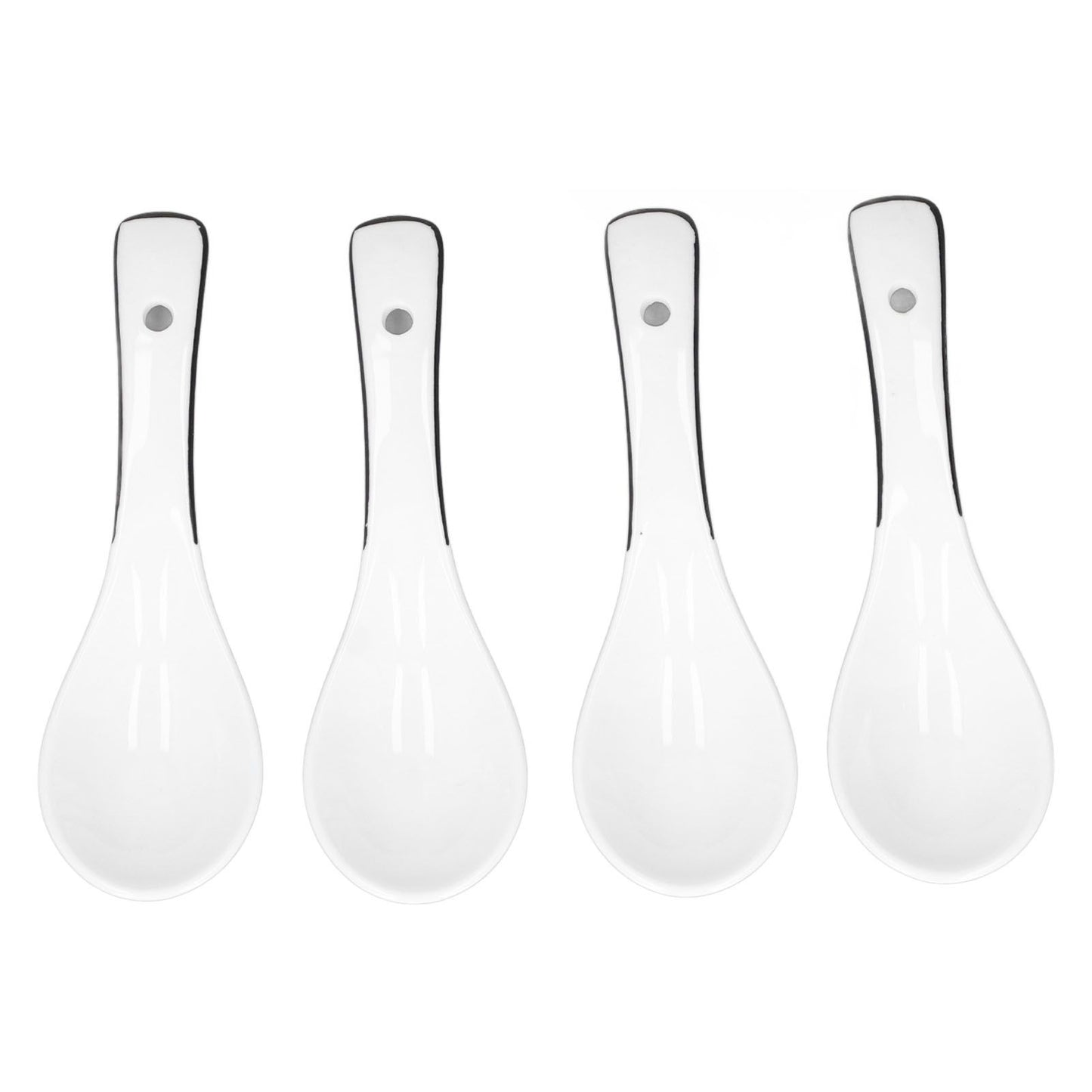 4PCS White Ceramic Spoon Coffee Scoop Dessert Ice Cream Scoop Tableware Spoon for Kitchen