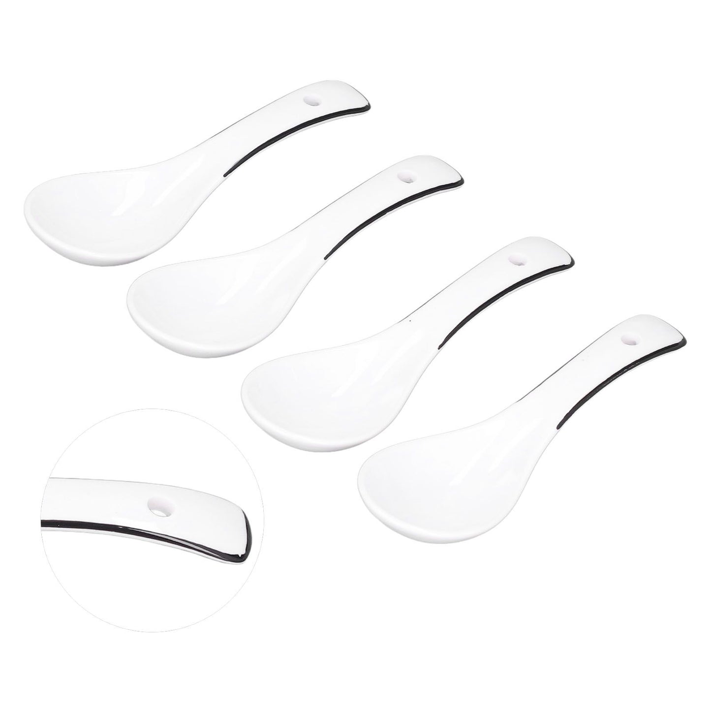 4PCS White Ceramic Spoon Coffee Scoop Dessert Ice Cream Scoop Tableware Spoon for Kitchen