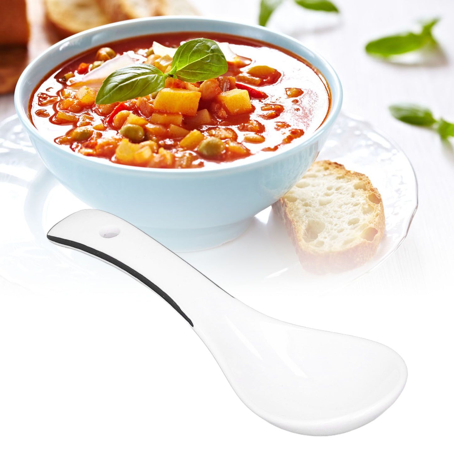 4PCS White Ceramic Spoon Coffee Scoop Dessert Ice Cream Scoop Tableware Spoon for Kitchen