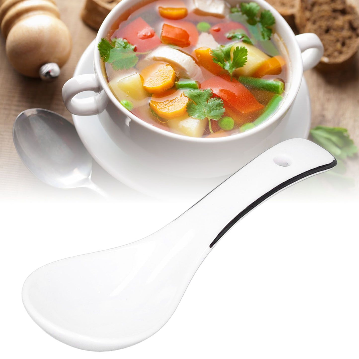 4PCS White Ceramic Spoon Coffee Scoop Dessert Ice Cream Scoop Tableware Spoon for Kitchen