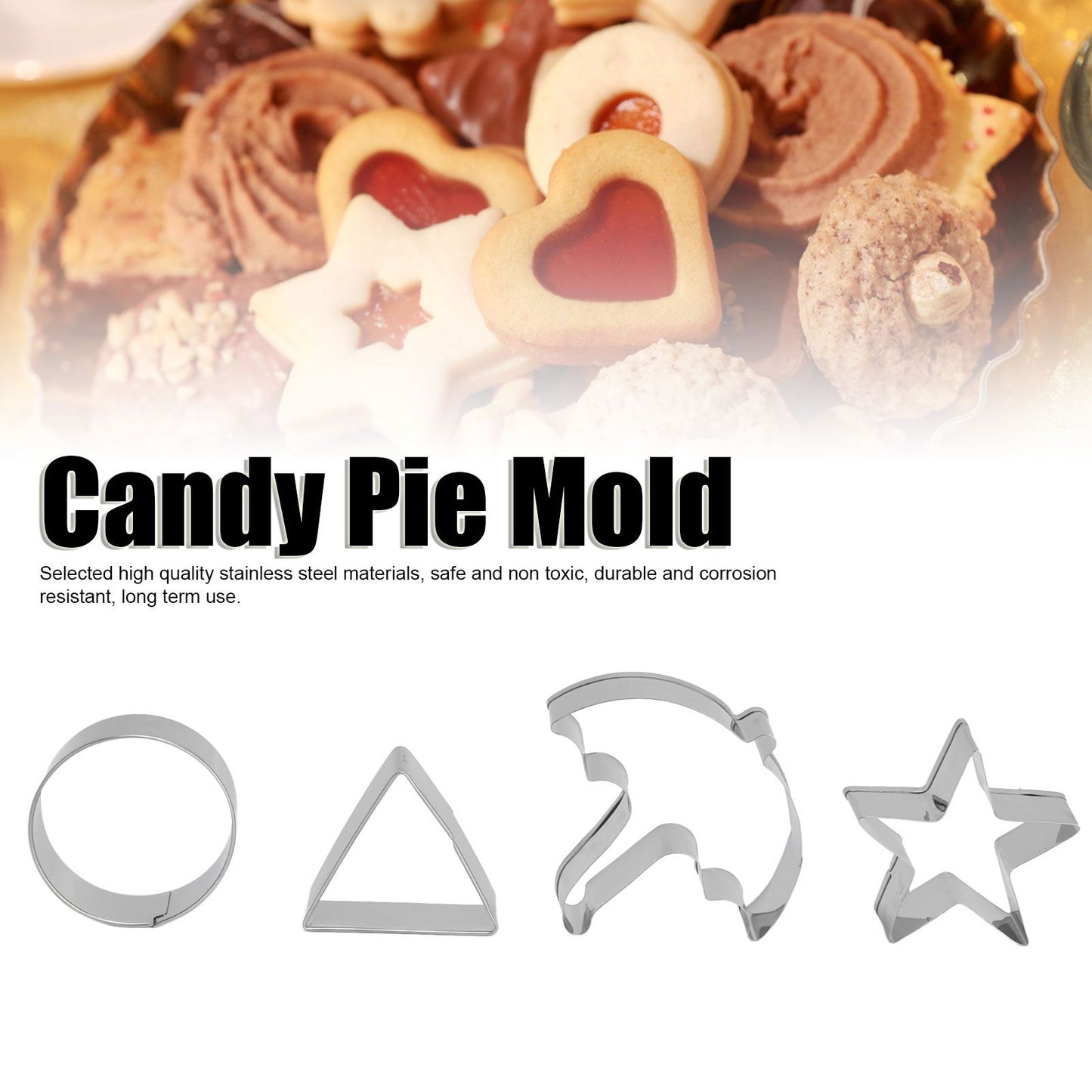 5Pcs/Set Sugar Candy Pie Mold Cutter Stainless Steel Cookies Chocolate Mold for Games Entertainment Silver