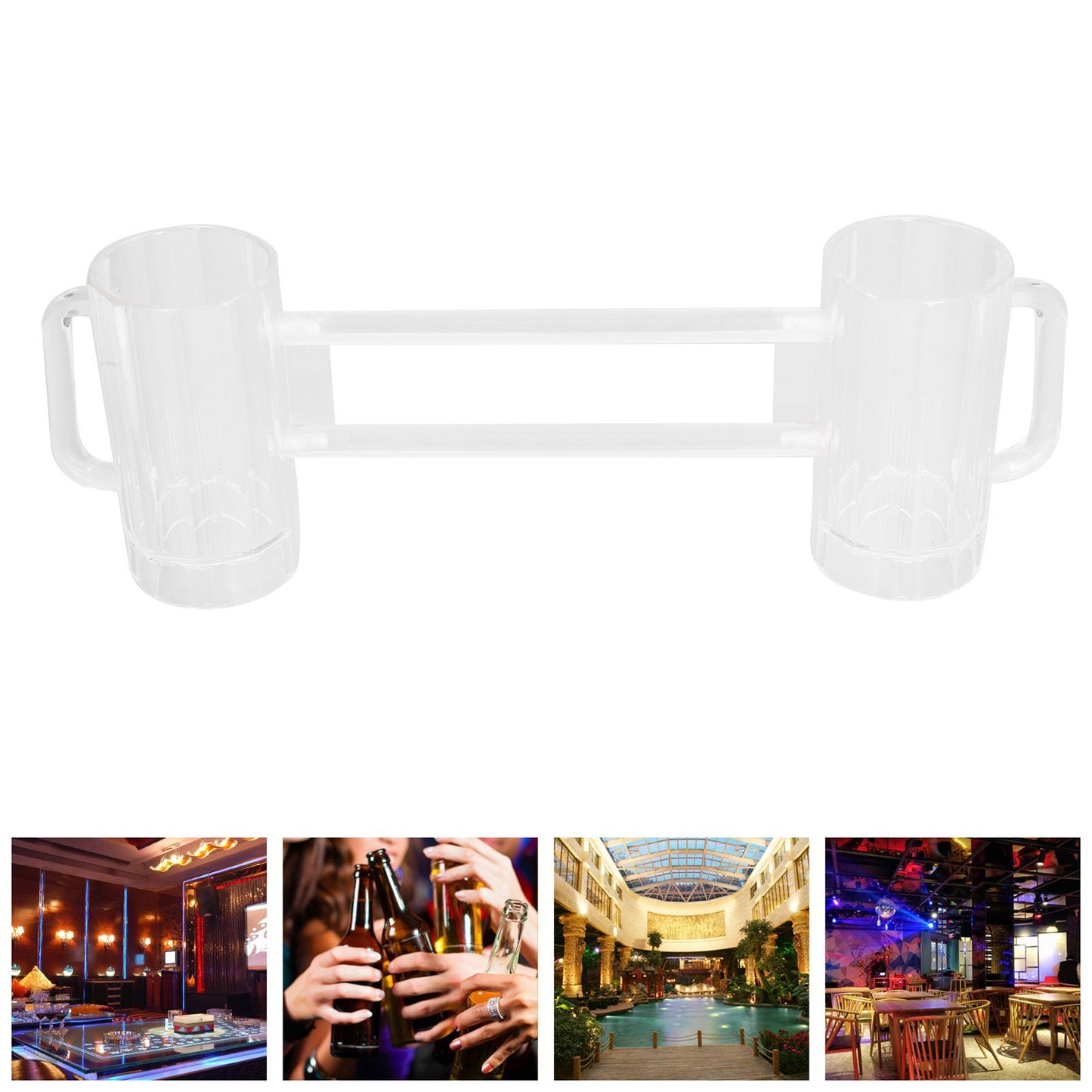 Beer Mug Acrylic Double Conjoined Beer Glass with Handle for Bar KTV Game Competition 430ml / 14.5oz