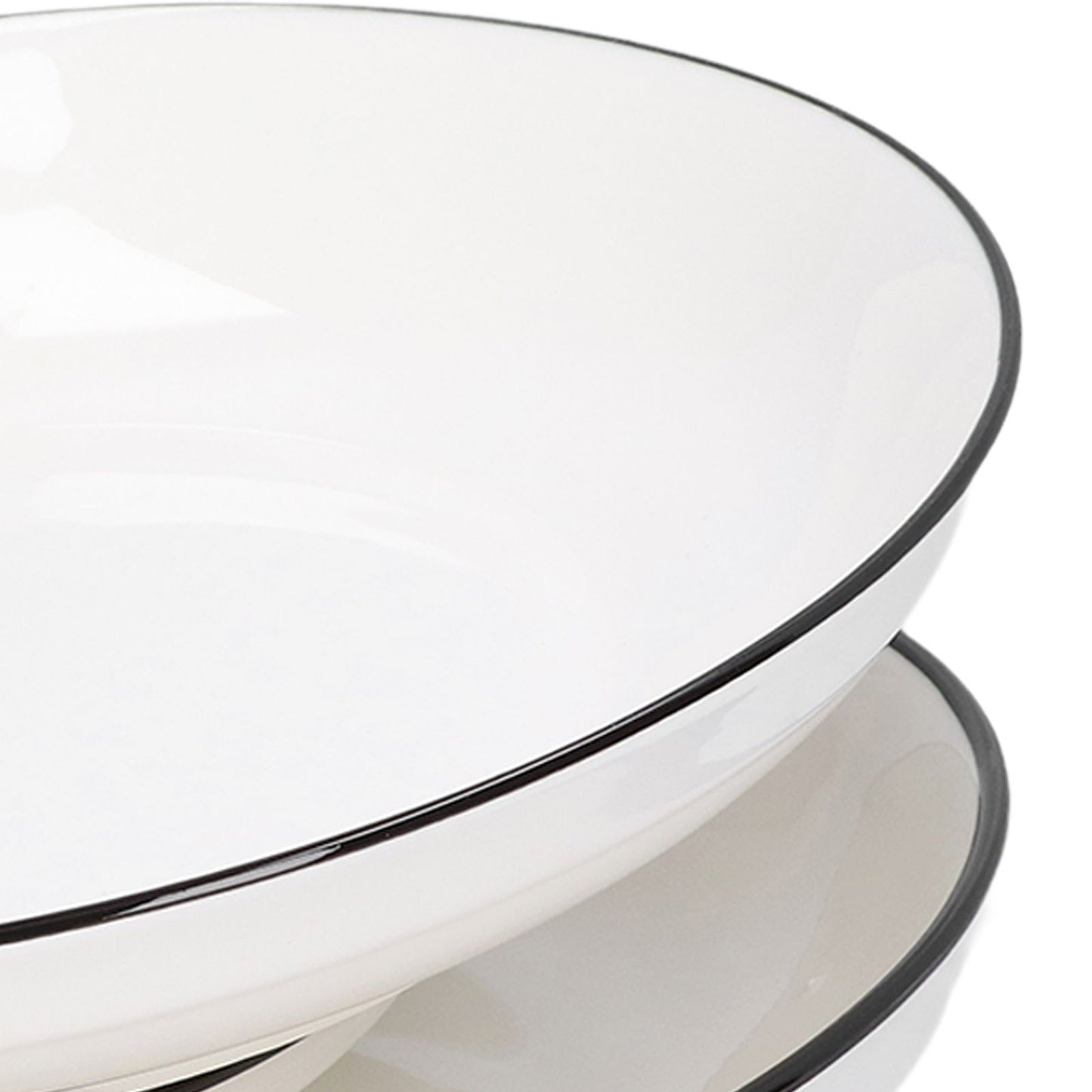 4Pcs Ceramic Dinner Plates Set Black Line Tableware 8 Inch Round Plate for Salads Steak Plate