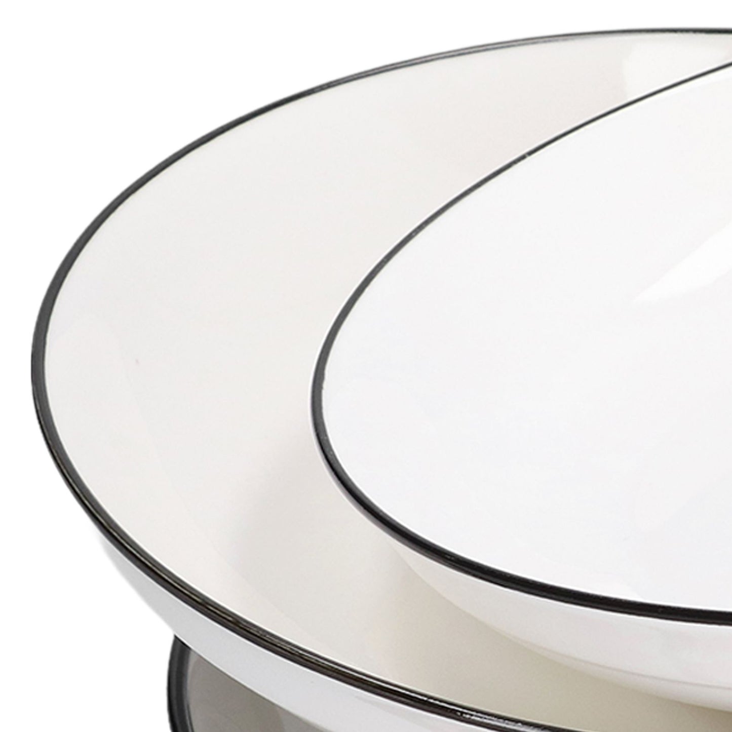 4Pcs Ceramic Dinner Plates Set Black Line Tableware 8 Inch Round Plate for Salads Steak Plate