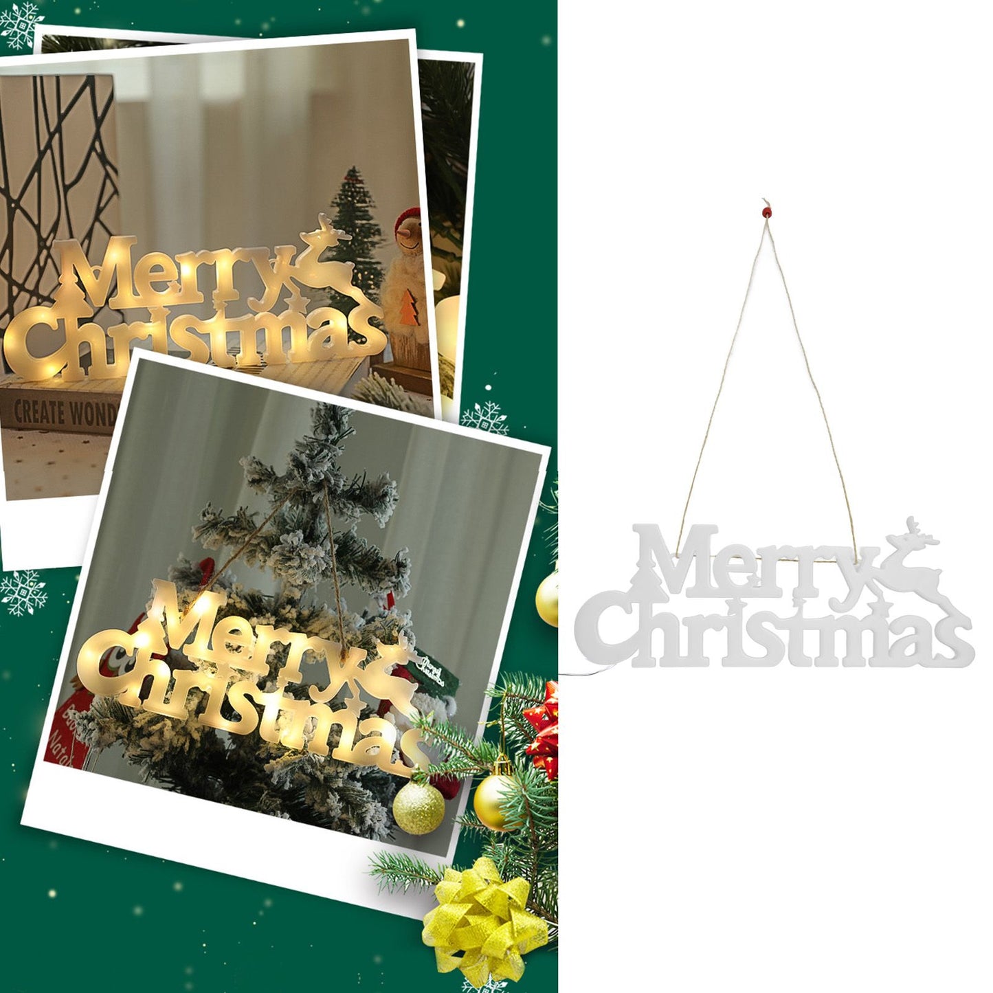 Letters Lights Christmas Fairy Lights LED Hanging Lamp with Battery Powered for Christmas Decorations