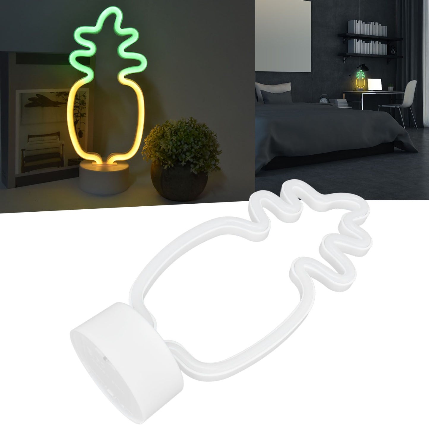 Neon Night Light Battery Powered Removable Base 20000 Hours Lamp Life Green Warm Light for Home