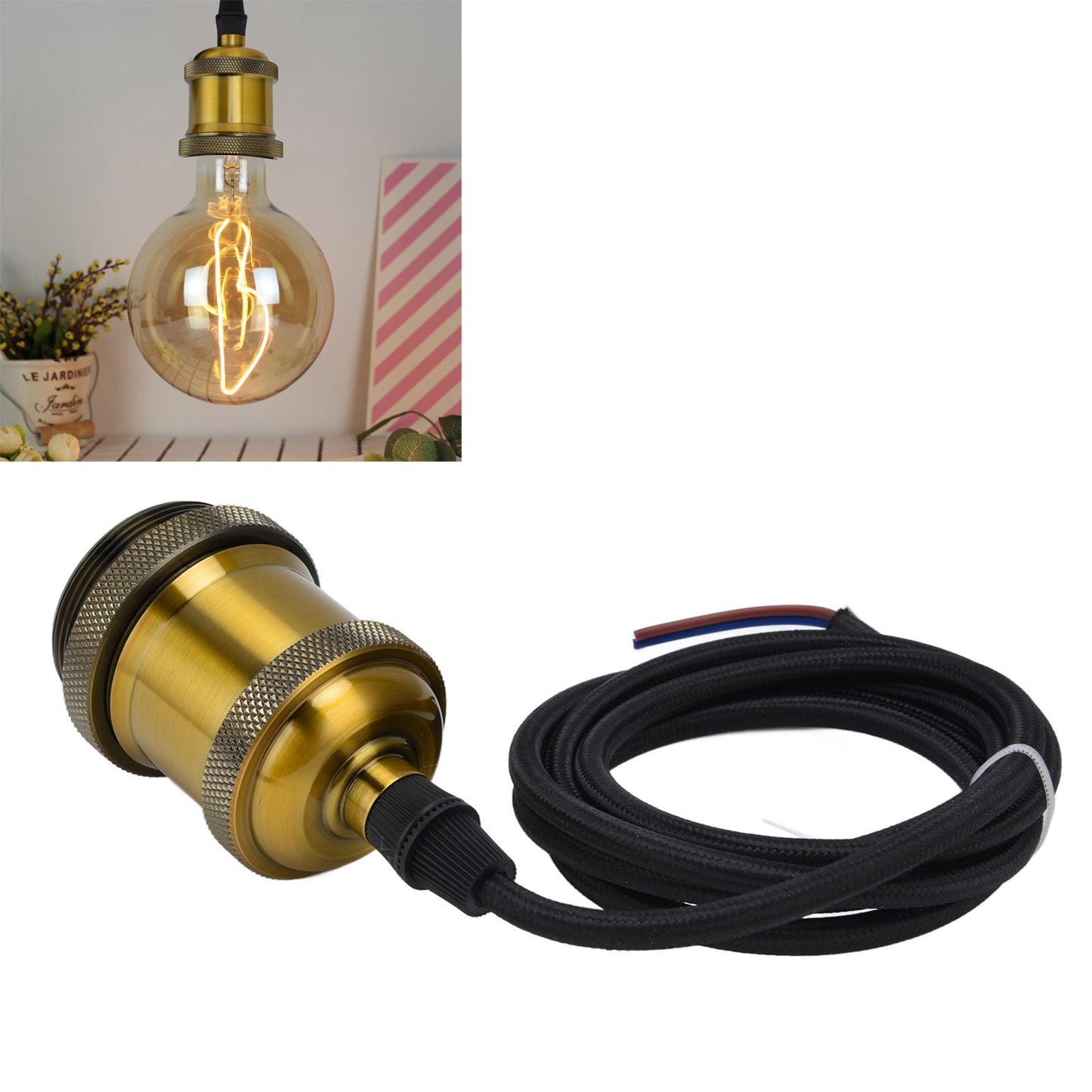 Retro Pendant Light Cord Kit Gold Hanging Plug In Lamp Socket Kit for DIY Light Fixtures