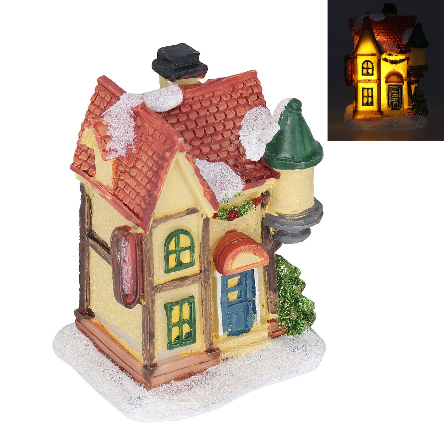 Christmas Resin House Christmas Scene Village Houses With LED Warm Light Battery Operate
