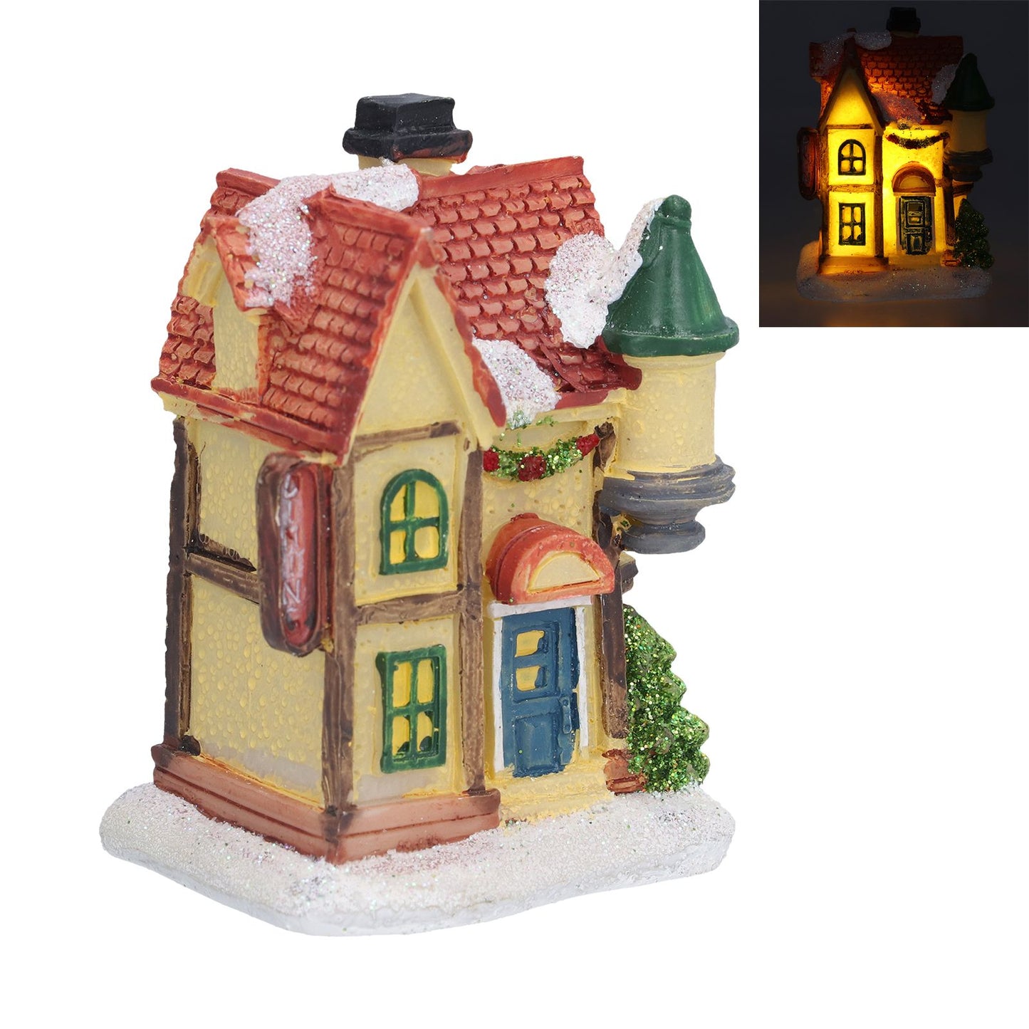 Christmas Resin House Christmas Scene Village Houses With LED Warm Light Battery Operate