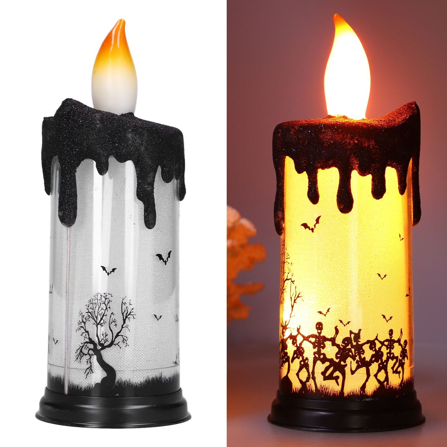 Halloween Snow Globe Candles Light LED Terrorist Decoration Electronic Candle Lamp for Party HolidayDancing Skeleton