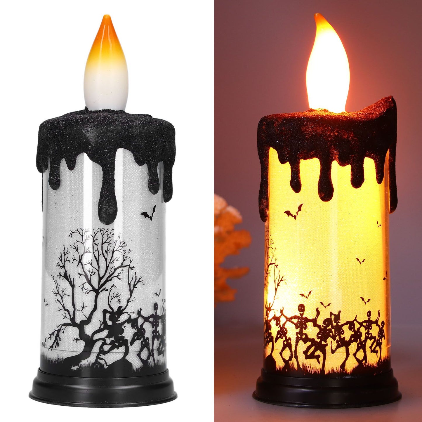 Halloween Snow Globe Candles Light LED Terrorist Decoration Electronic Candle Lamp for Party HolidayDancing Skeleton