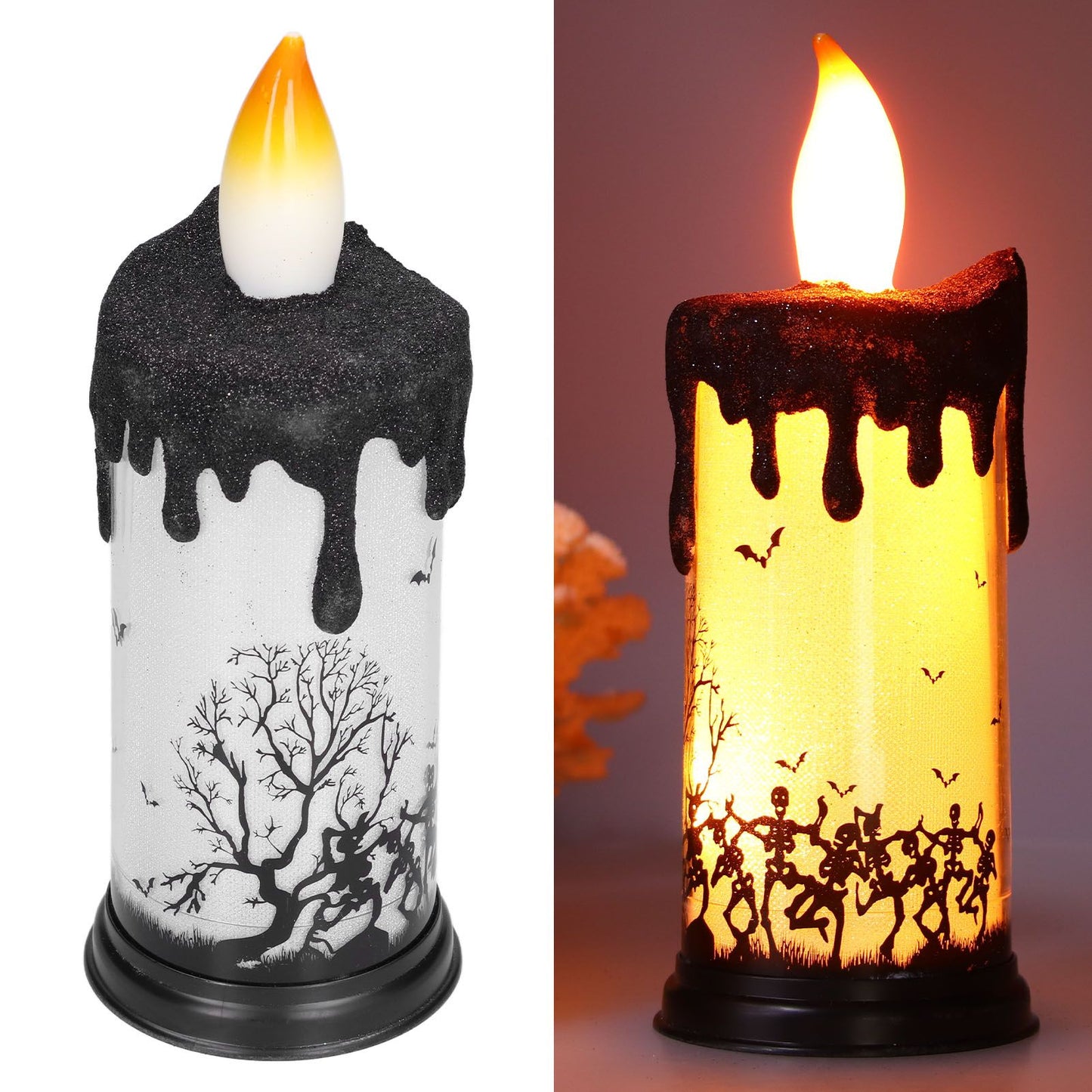 Halloween Snow Globe Candles Light LED Terrorist Decoration Electronic Candle Lamp for Party HolidayDancing Skeleton