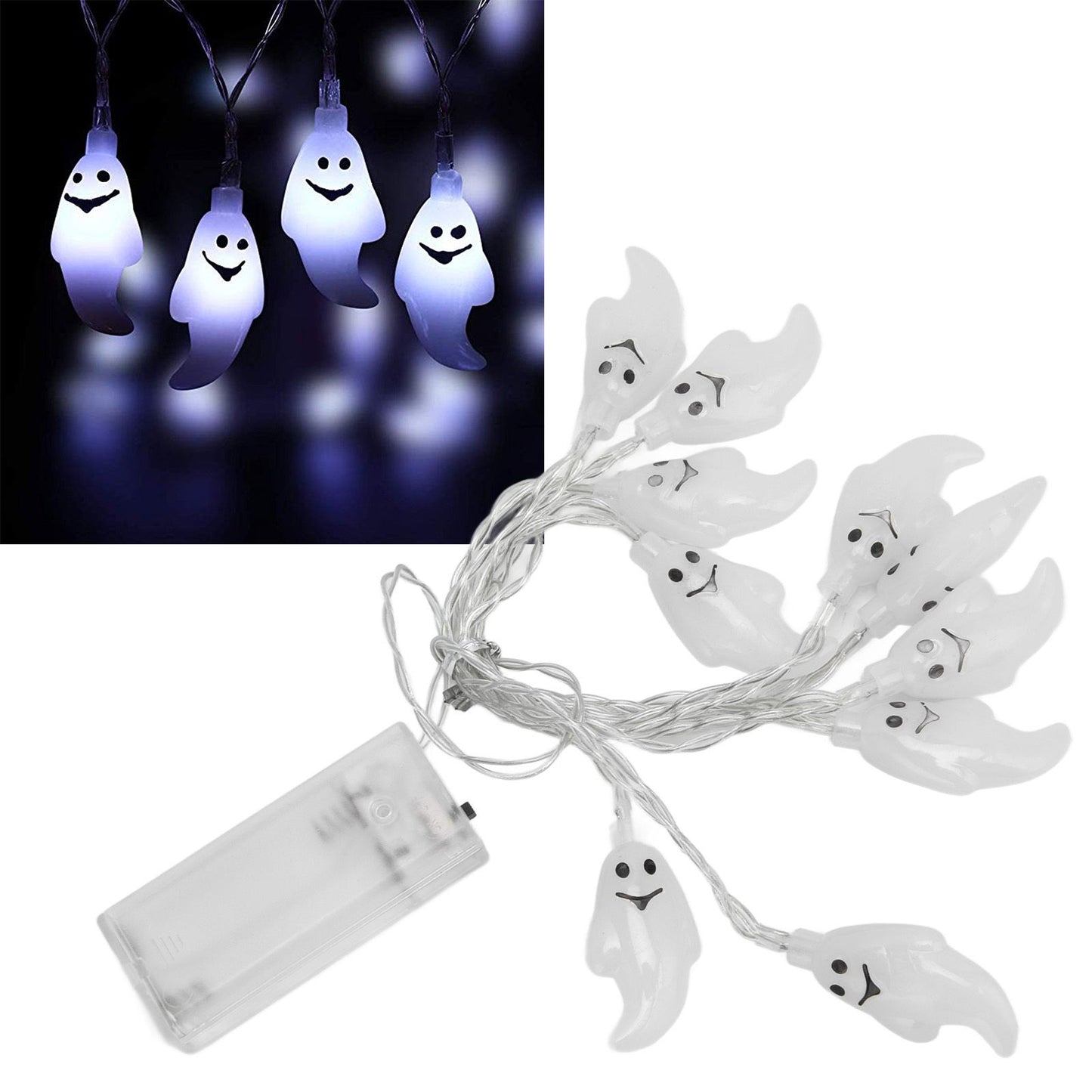 Halloween String Lights 10LED Battery Powered Decorative Ghost String Lamps for Indoor Outdoor Party
