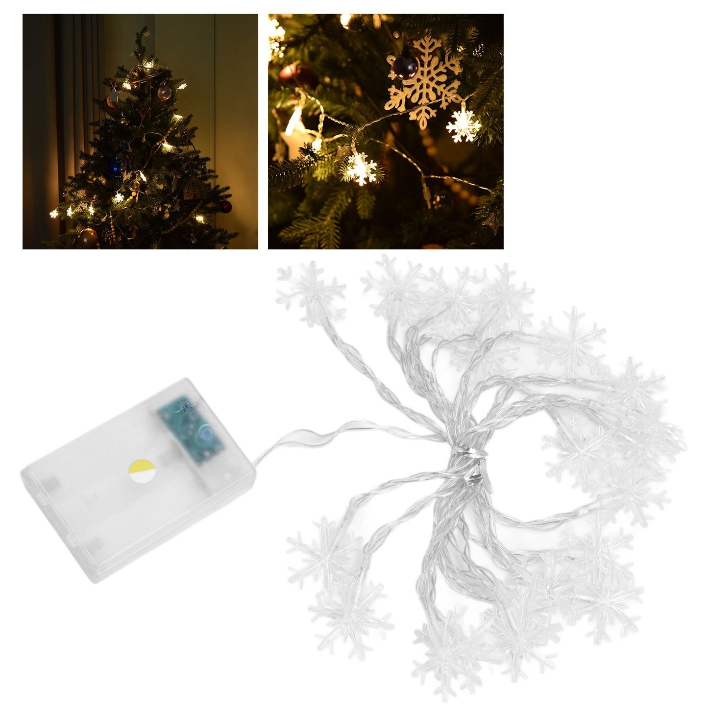 LED Snowflake Light String 20LED Battery Operated LED String Lights for Holiday Xmas Indoor Outdoor Party
