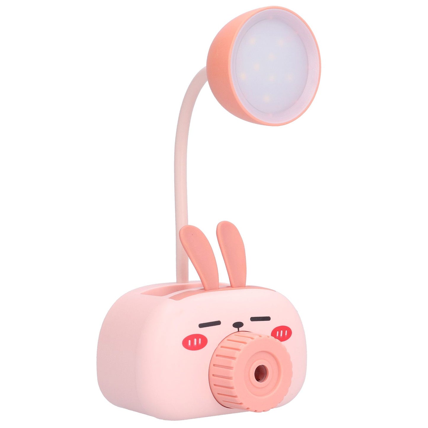 LED Folding Desk Lamp Cartoon Animal Multifunction Table Lamp Pen Holder Pencil Sharpener for Home OfficePink
