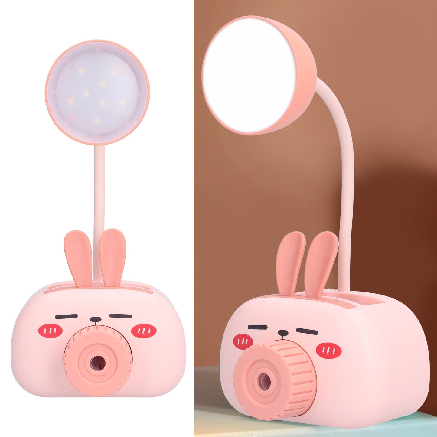 LED Folding Desk Lamp Cartoon Animal Multifunction Table Lamp Pen Holder Pencil Sharpener for Home OfficePink