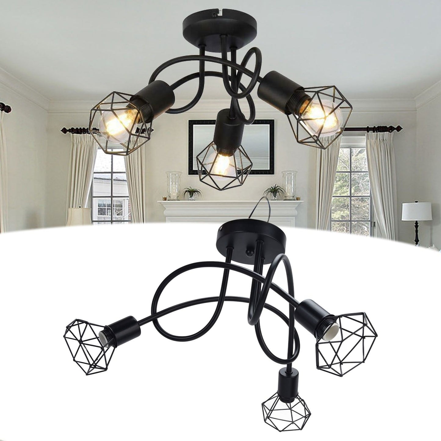 3 Heads Pendant Light Hollow Iron Ceiling Lamp Base for Bedroom Dining Room Living Room for E14 Bulb 85‑265V