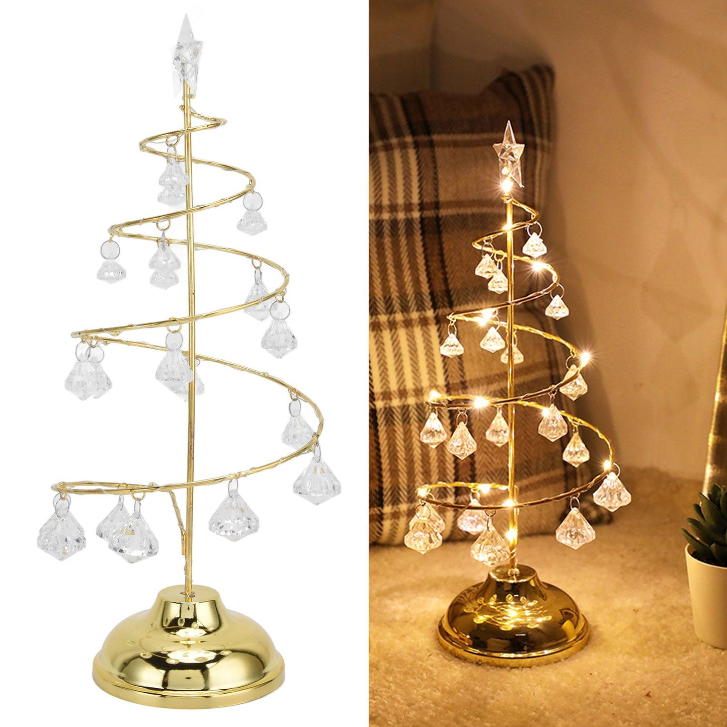 Christmas Tree Crystal Table Light LED Christmas Tree Table Lamp for Bedroom Bathroom Stair Warm Gold
