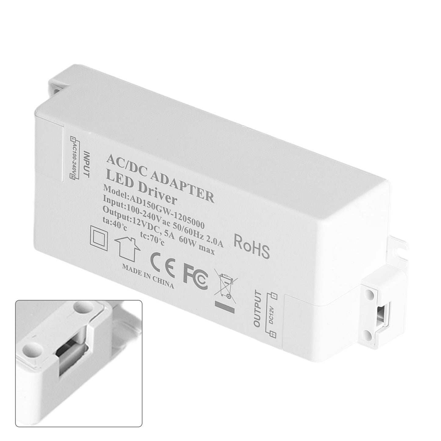 60W LED Driver Transformer Input AC100‑240V Output DC12V 5A DIY Lamp Drive Power Supply Accessory