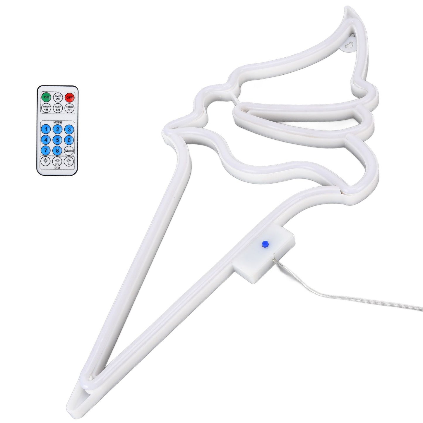 LED Neon Light Ice Cream Waterproof Battery USB Powered Hangable Decorative Remote Control Neon Sign for Home Party(White Blue )