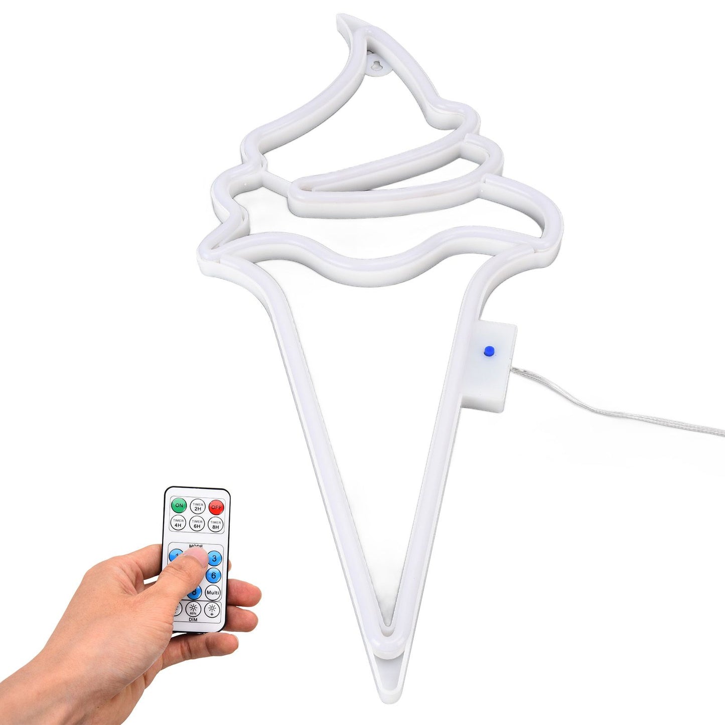 LED Neon Light Ice Cream Waterproof Battery USB Powered Hangable Decorative Remote Control Neon Sign for Home Party(Blue Pink )
