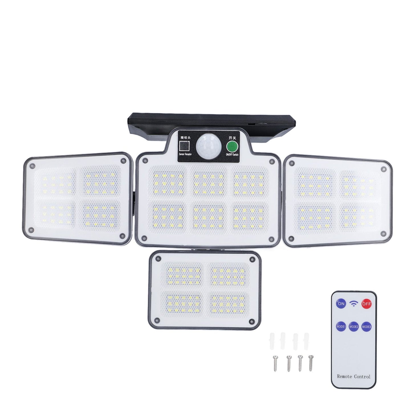 LED Solar Lights Outdoor 4 Adjustable Heads Motion Sensor Light 450LM 3 Modes Wide Angle Wall Light for Garden Pathway