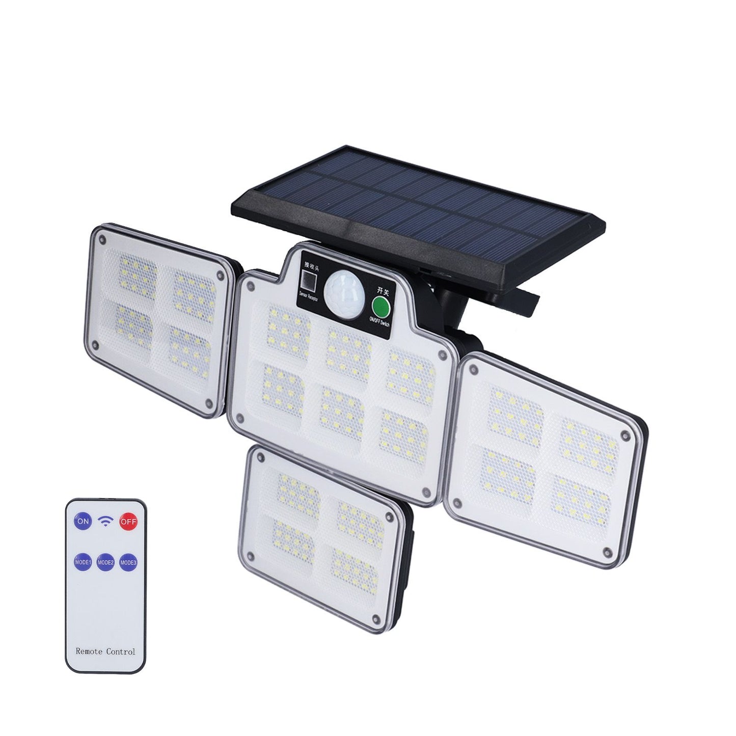 LED Solar Lights Outdoor 4 Adjustable Heads Motion Sensor Light 450LM 3 Modes Wide Angle Wall Light for Garden Pathway