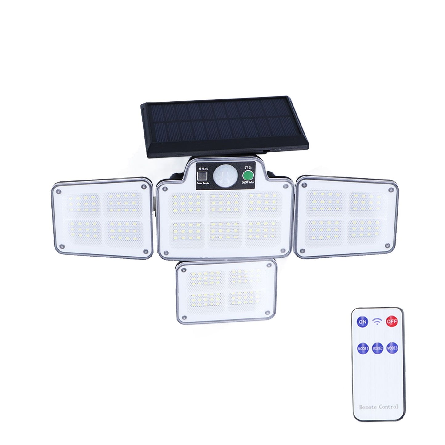 LED Solar Lights Outdoor 4 Adjustable Heads Motion Sensor Light 450LM 3 Modes Wide Angle Wall Light for Garden Pathway