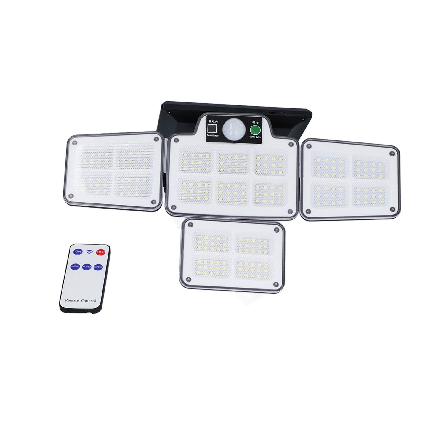 LED Solar Lights Outdoor 4 Adjustable Heads Motion Sensor Light 450LM 3 Modes Wide Angle Wall Light for Garden Pathway