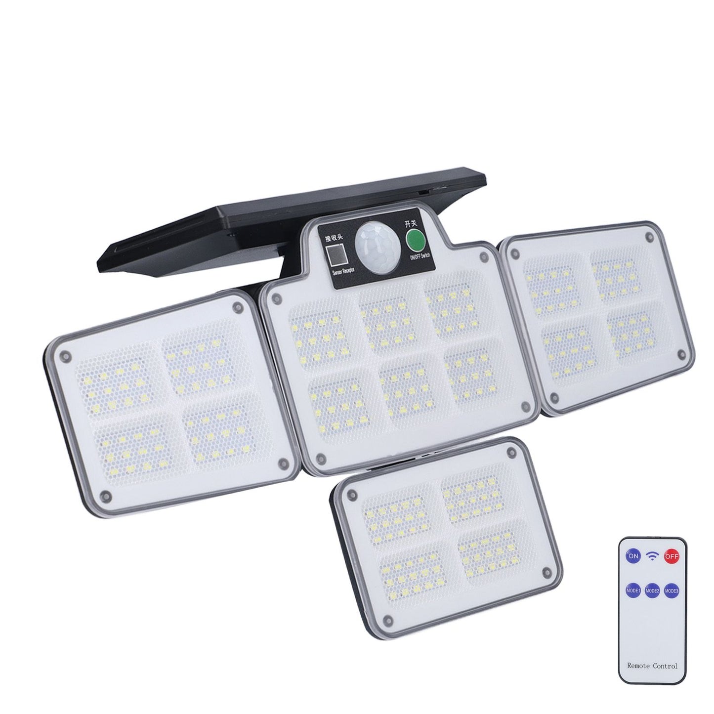 LED Solar Lights Outdoor 4 Adjustable Heads Motion Sensor Light 450LM 3 Modes Wide Angle Wall Light for Garden Pathway