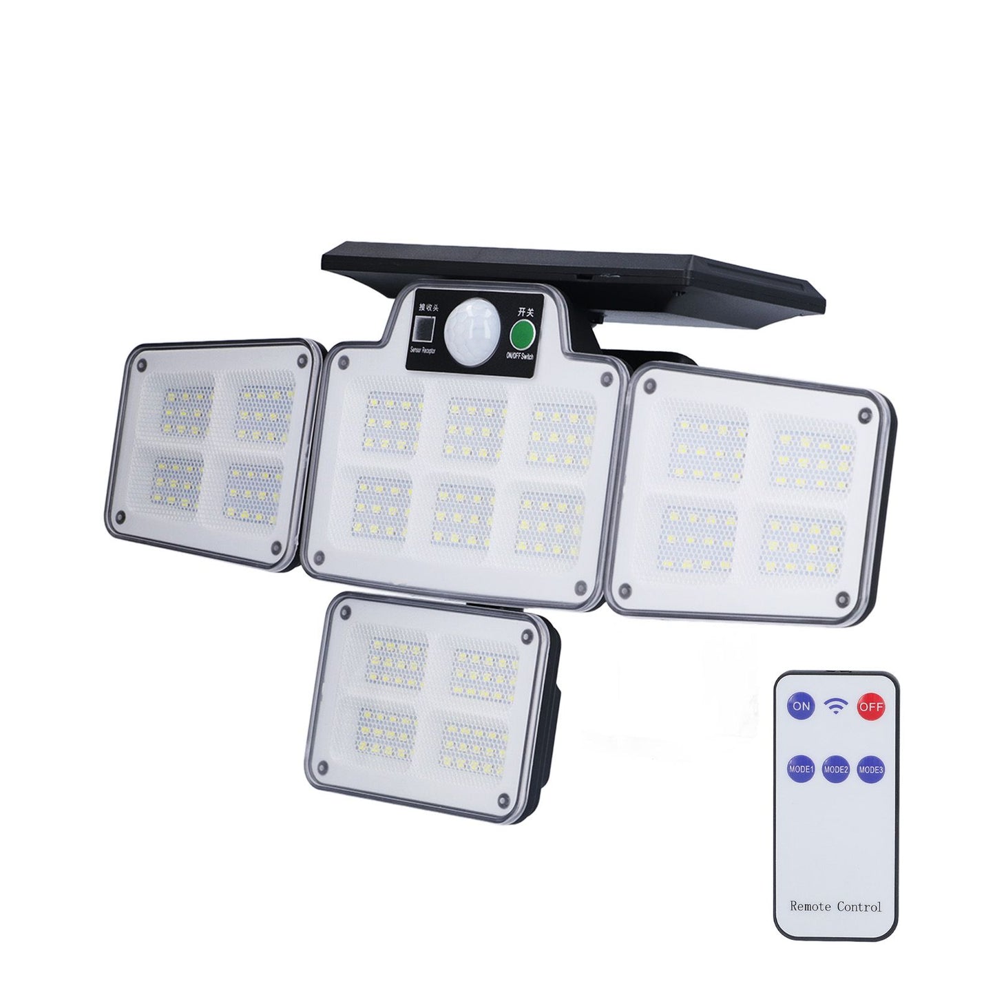 LED Solar Lights Outdoor 4 Adjustable Heads Motion Sensor Light 450LM 3 Modes Wide Angle Wall Light for Garden Pathway