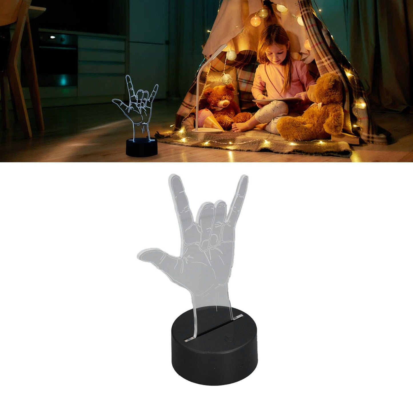 3D Sign Language I Love You Night Light Touch Control Adjustable USB Or Battery Powered Night Light for Valentine's Day