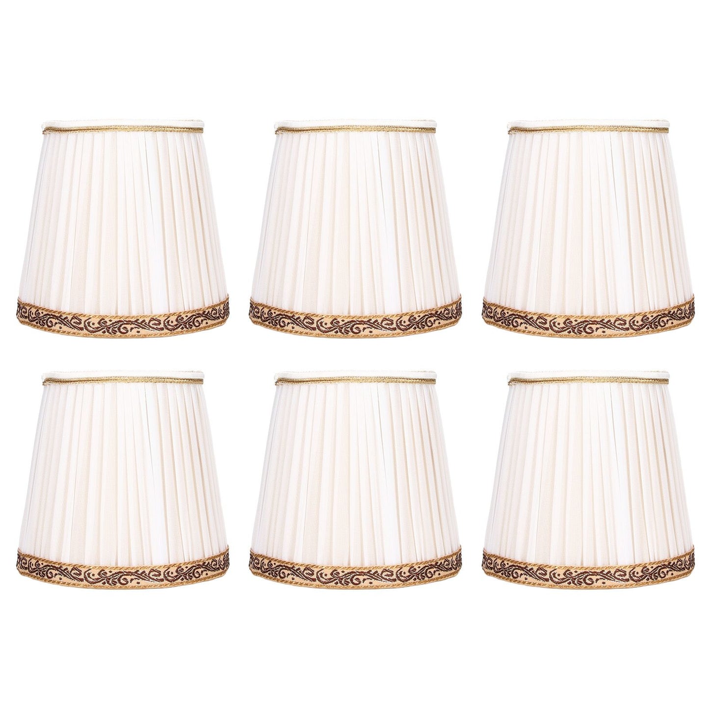6Pcs Fabric Mesh Lamp Shade Clip On Lampshade Beige Golden Edge Style for E14 Chandelier Ceiling Lamp