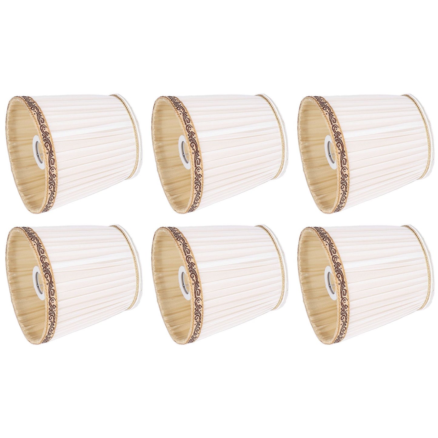 6Pcs Fabric Mesh Lamp Shade Clip On Lampshade Beige Golden Edge Style for E14 Chandelier Ceiling Lamp