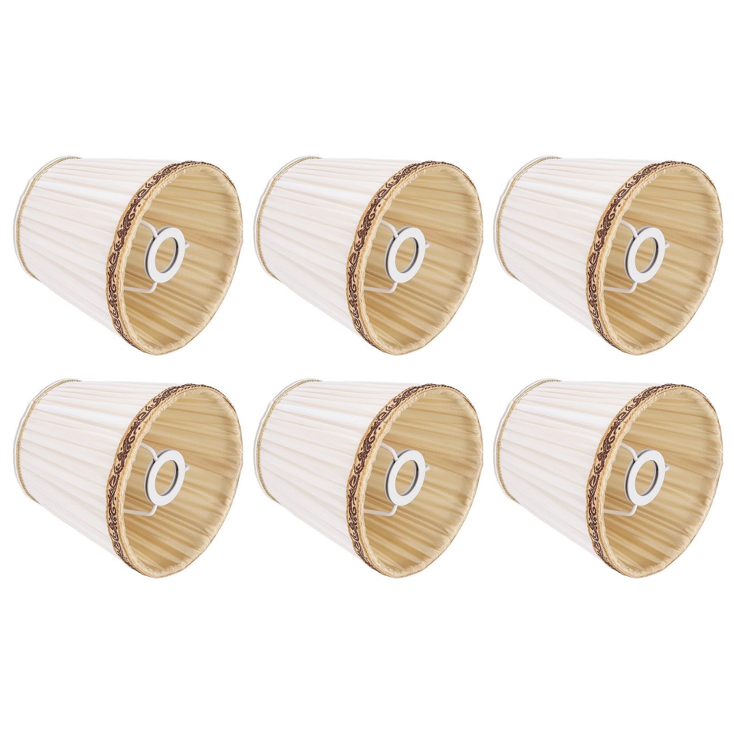 6Pcs Fabric Mesh Lamp Shade Clip On Lampshade Beige Golden Edge Style for E14 Chandelier Ceiling Lamp