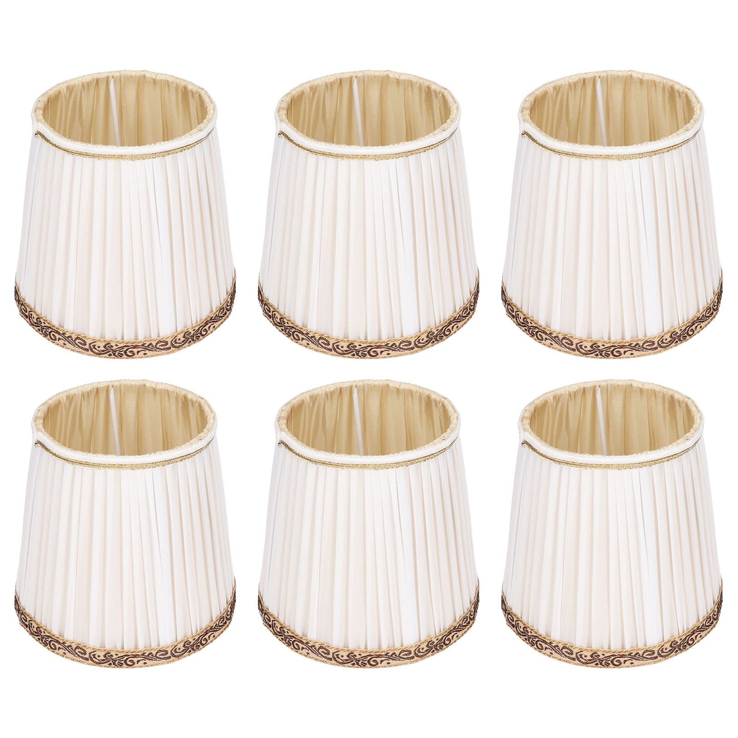 6Pcs Fabric Mesh Lamp Shade Clip On Lampshade Beige Golden Edge Style for E14 Chandelier Ceiling Lamp