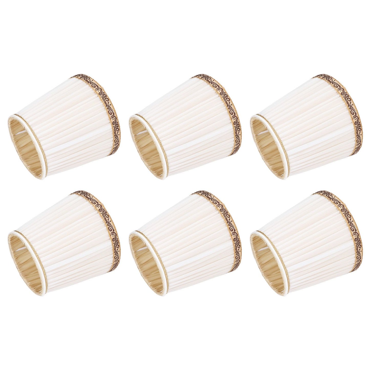 6Pcs Fabric Mesh Lamp Shade Clip On Lampshade Beige Golden Edge Style for E14 Chandelier Ceiling Lamp