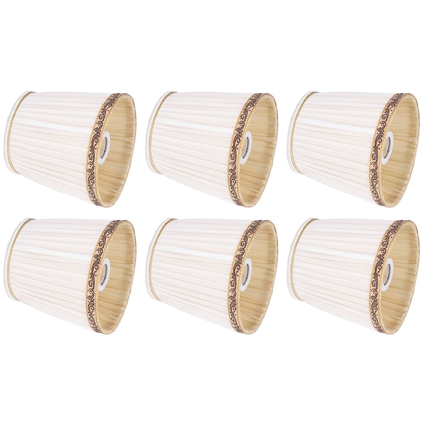 6Pcs Fabric Mesh Lamp Shade Clip On Lampshade Beige Golden Edge Style for E14 Chandelier Ceiling Lamp