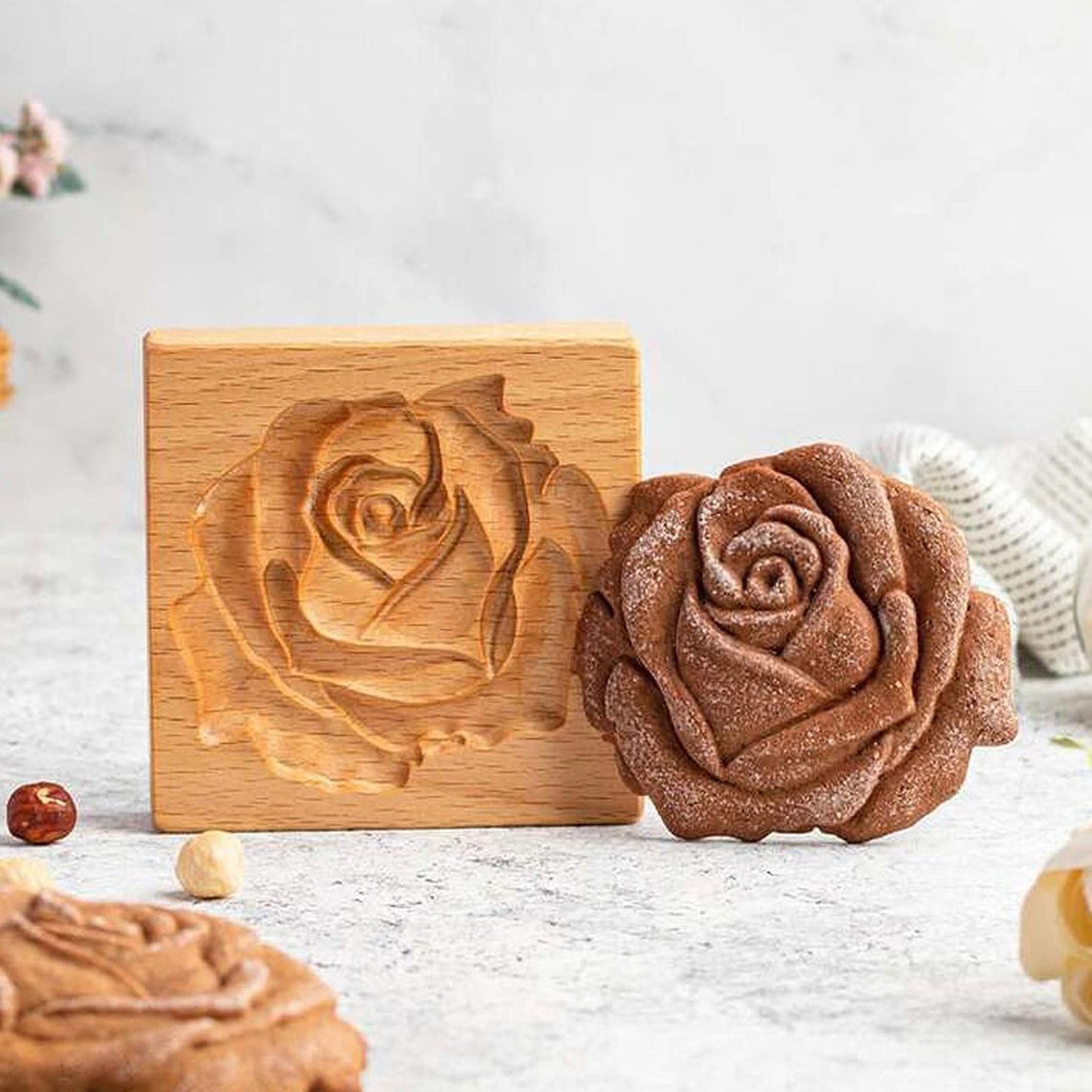 Wooden Cookie Cutter Baking Mold Carved Biscuit Cutter Embossing Mold Cookie Presses Stamps Gingerbread Cookie Mold for Cookies DIY Handmade Biscuits