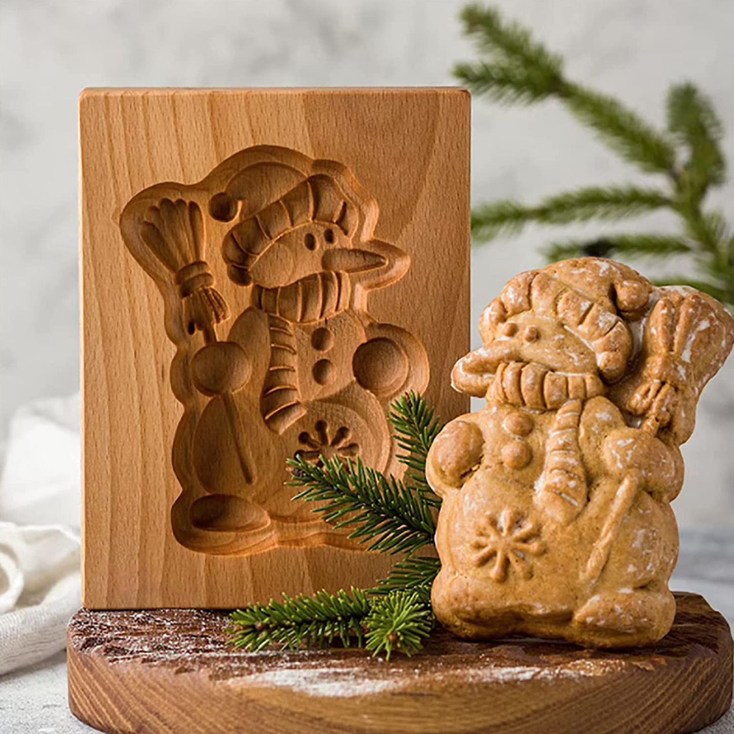 Wooden Cookie Cutter Baking Mold Carved Biscuit Cutter Embossing Mold Cookie Presses Stamps Gingerbread Cookie Mold for Cookies DIY Handmade Biscuits