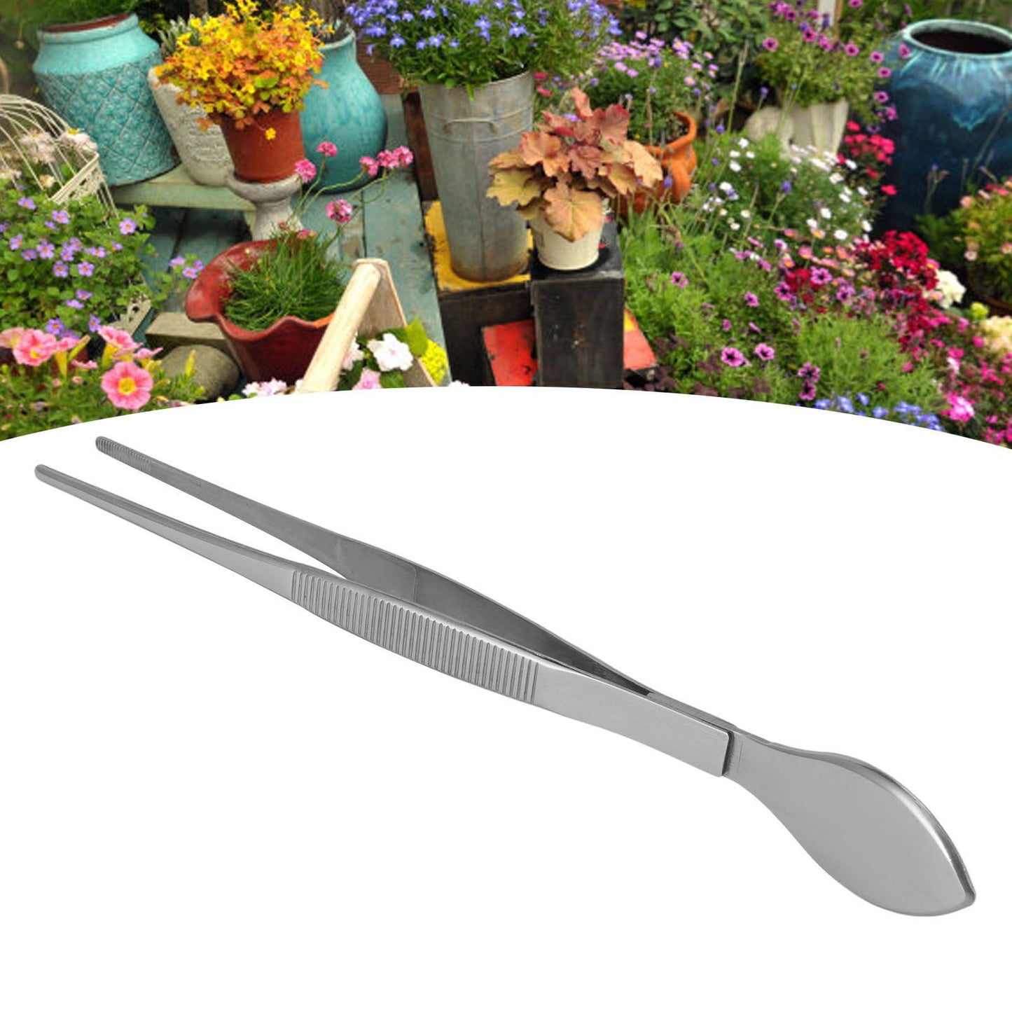 Bonsai Tweezers Stainless Steel Straight Serrated Tips Potted Plant Soil Loosening Spatula