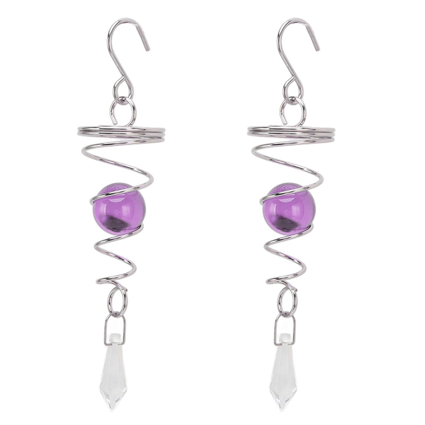 2Pcs Gazing Ball Spiral Tail Wind Spinner Stabilizer Stainless Steel Spiral Wind Chimes for Outside Purple