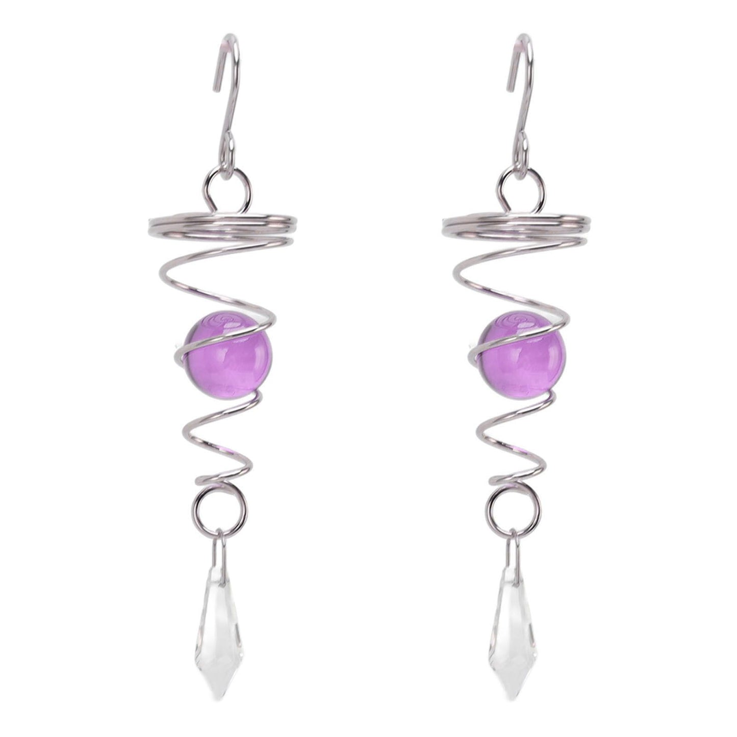 2Pcs Gazing Ball Spiral Tail Wind Spinner Stabilizer Stainless Steel Spiral Wind Chimes for Outside Purple