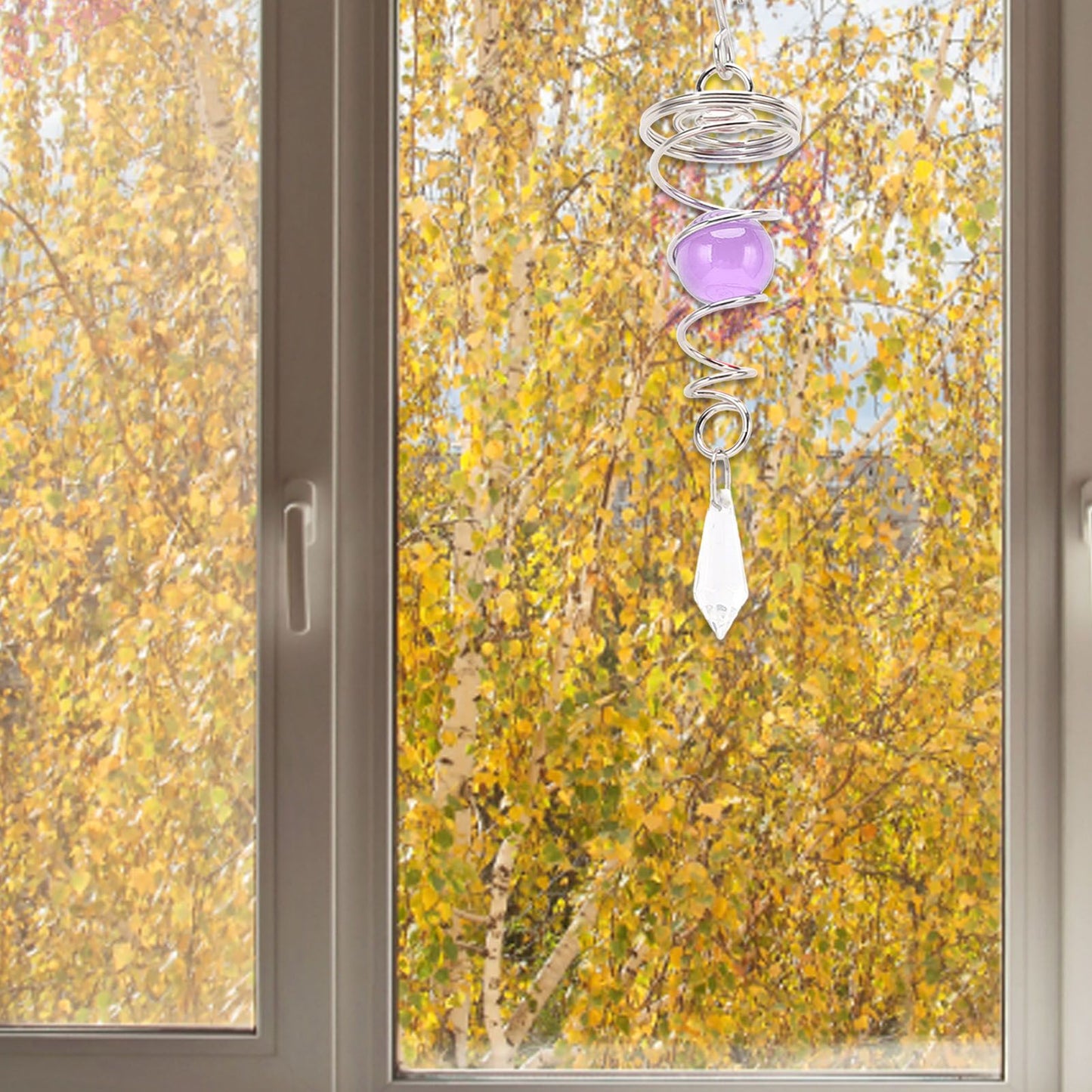 2Pcs Gazing Ball Spiral Tail Wind Spinner Stabilizer Stainless Steel Spiral Wind Chimes for Outside Purple