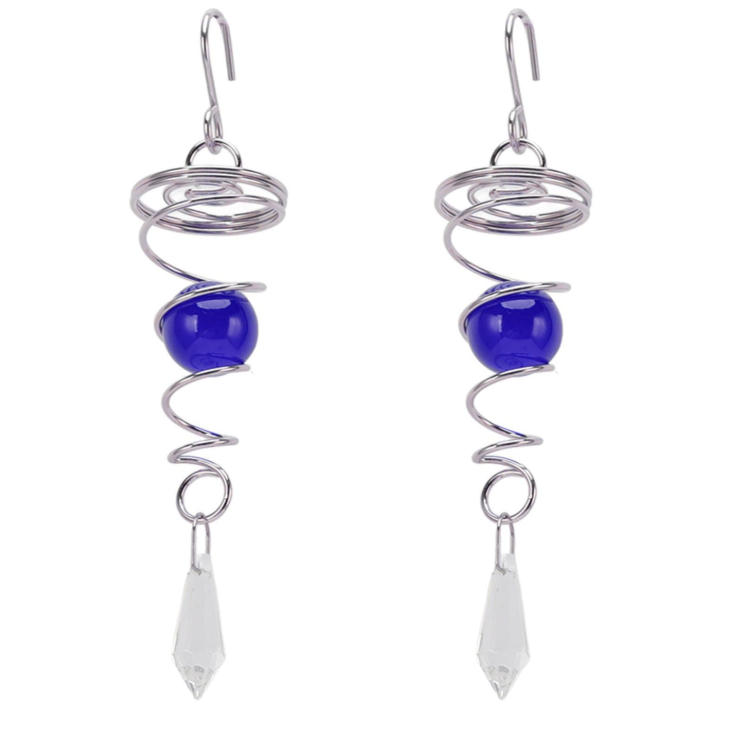 2Pcs Gazing Ball Spiral Tail Wind Spinner Stabilizer Stainless Steel Spiral Wind Chimes for Outside Blue
