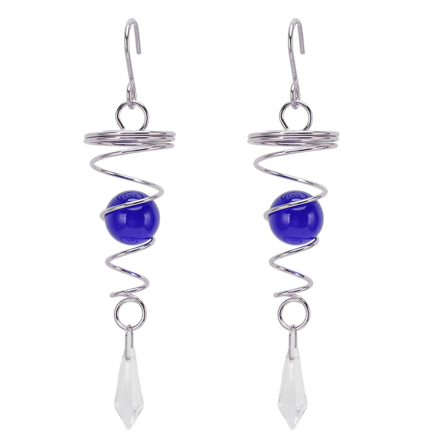 2Pcs Gazing Ball Spiral Tail Wind Spinner Stabilizer Stainless Steel Spiral Wind Chimes for Outside Blue