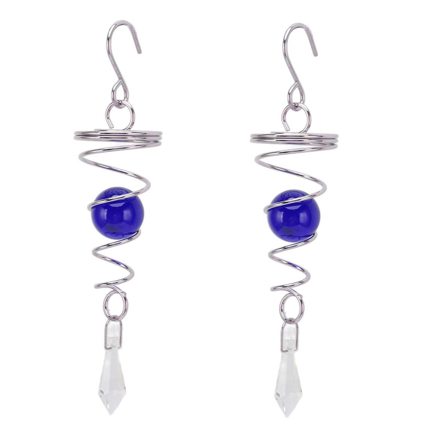 2Pcs Gazing Ball Spiral Tail Wind Spinner Stabilizer Stainless Steel Spiral Wind Chimes for Outside Blue