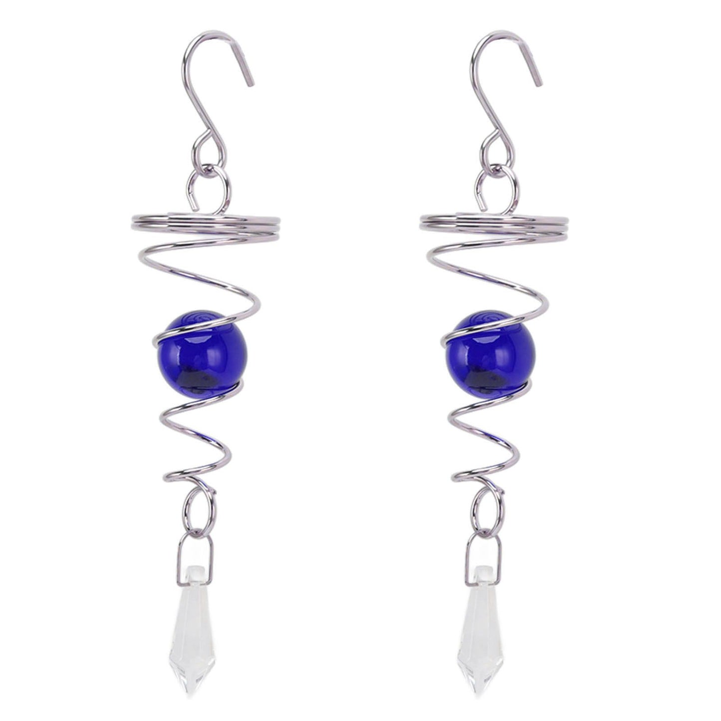 2Pcs Gazing Ball Spiral Tail Wind Spinner Stabilizer Stainless Steel Spiral Wind Chimes for Outside Blue