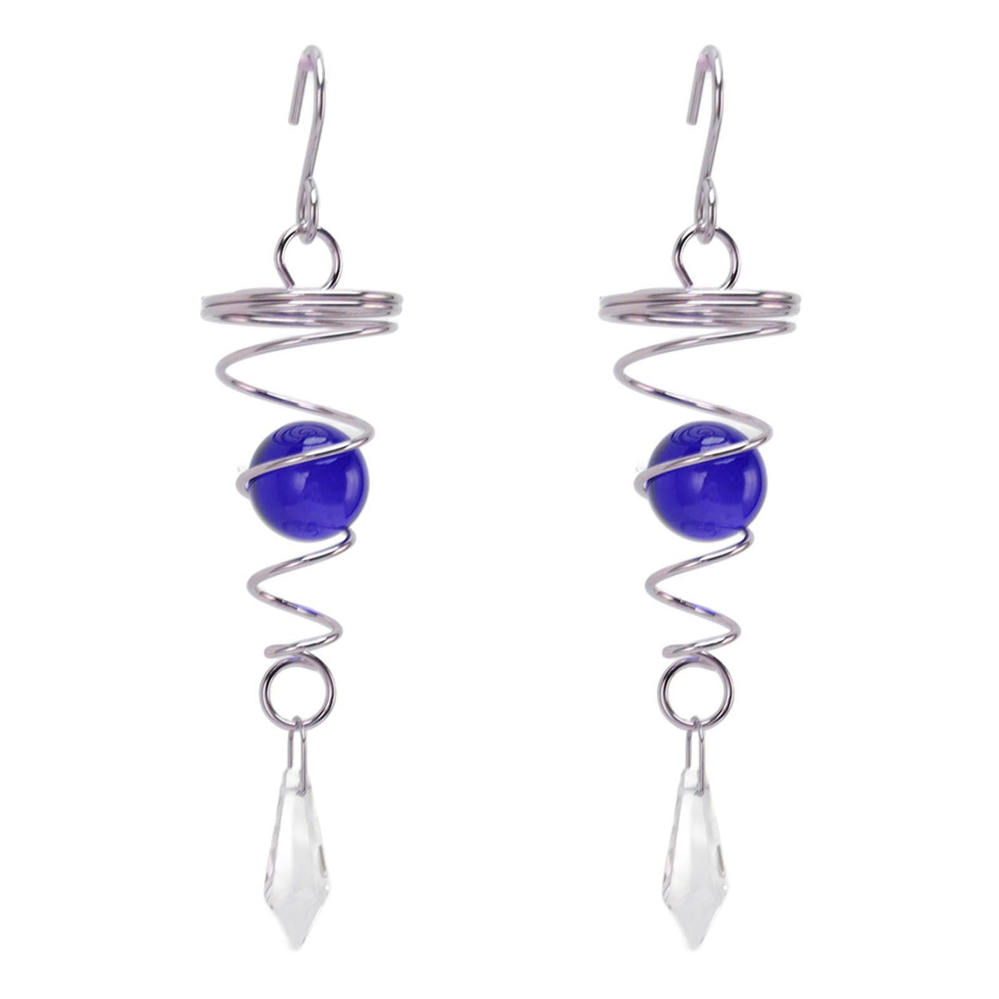 2Pcs Gazing Ball Spiral Tail Wind Spinner Stabilizer Stainless Steel Spiral Wind Chimes for Outside Blue