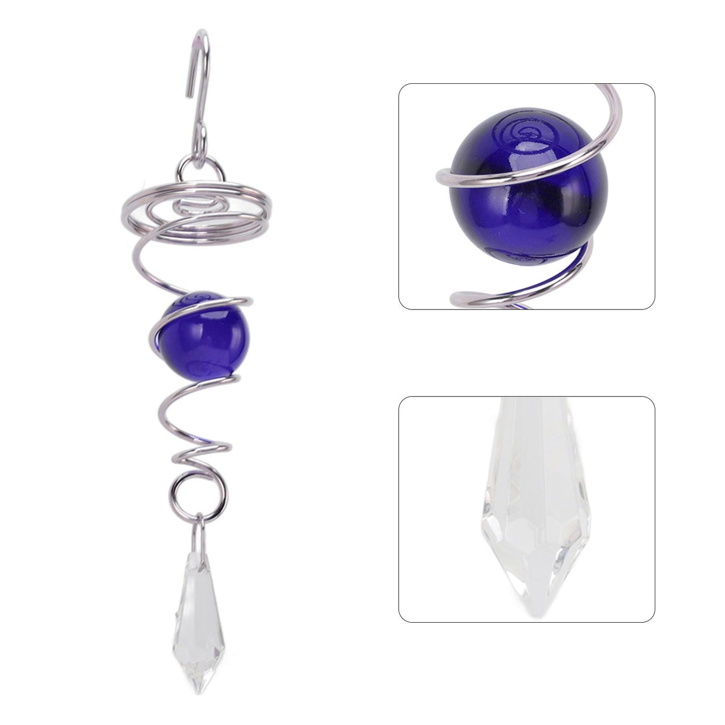2Pcs Gazing Ball Spiral Tail Wind Spinner Stabilizer Stainless Steel Spiral Wind Chimes for Outside Blue